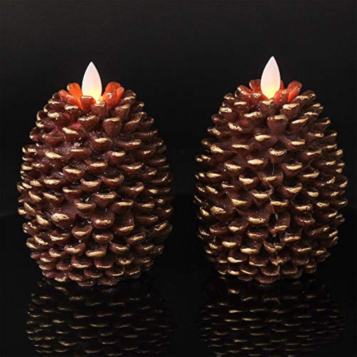 Flameless Flickering Candles With 6 Hour Timer, Battery Operated Led Pine Cone Candles Real Wax Flicering Flame Christmas Decor, Set Of 2(Brown, 3.5 X 4.7 Inch)