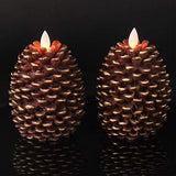 Flameless Flickering Candles With 6 Hour Timer, Battery Operated Led Pine Cone Candles Real Wax Flicering Flame Christmas Decor, Set Of 2(Brown, 3.5 X 4.7 Inch)