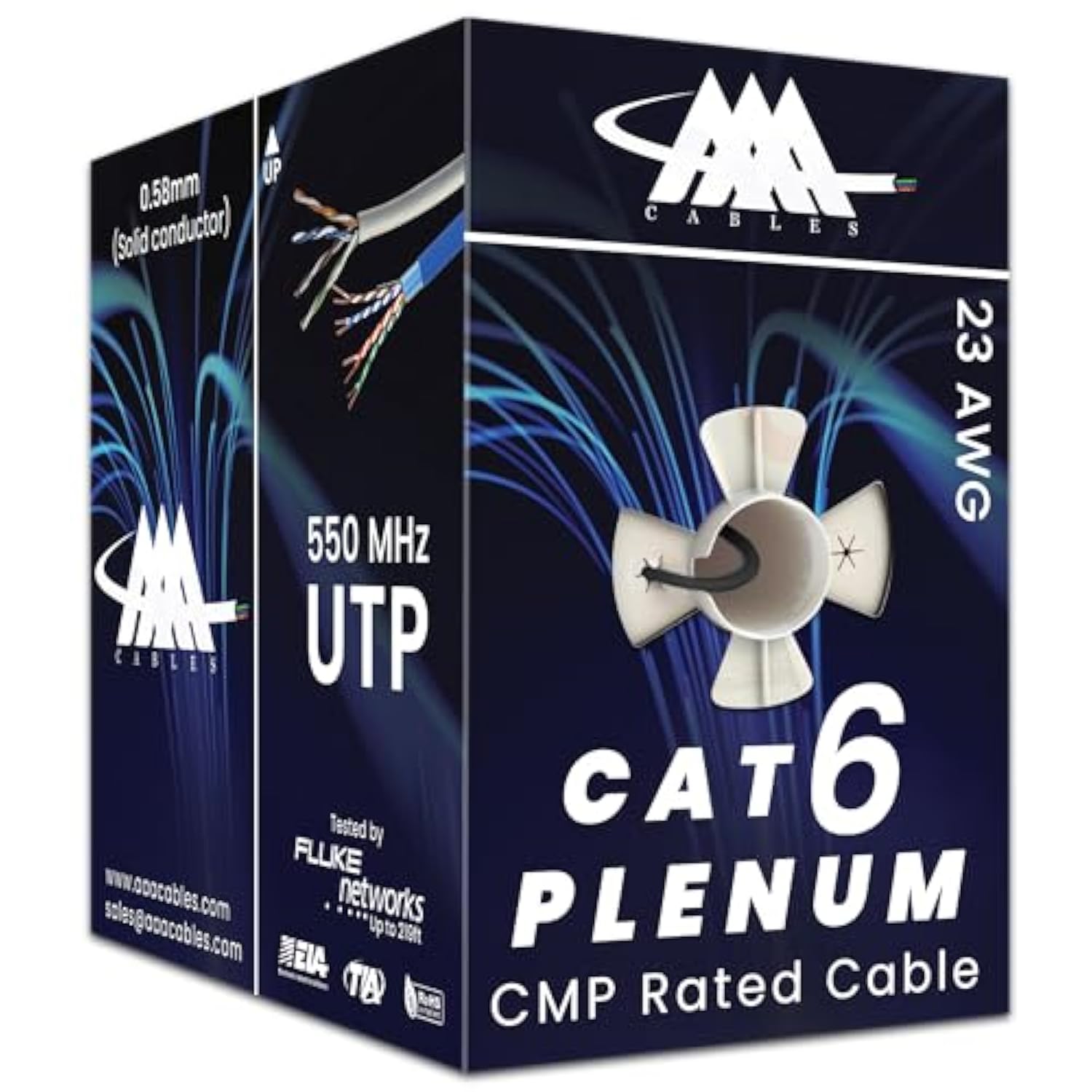 Aaa Cmp Cat6 Plenum Cable 1000Ft | 0.58Mm Solid Conductor | Dtx-1800 Fluke Tes