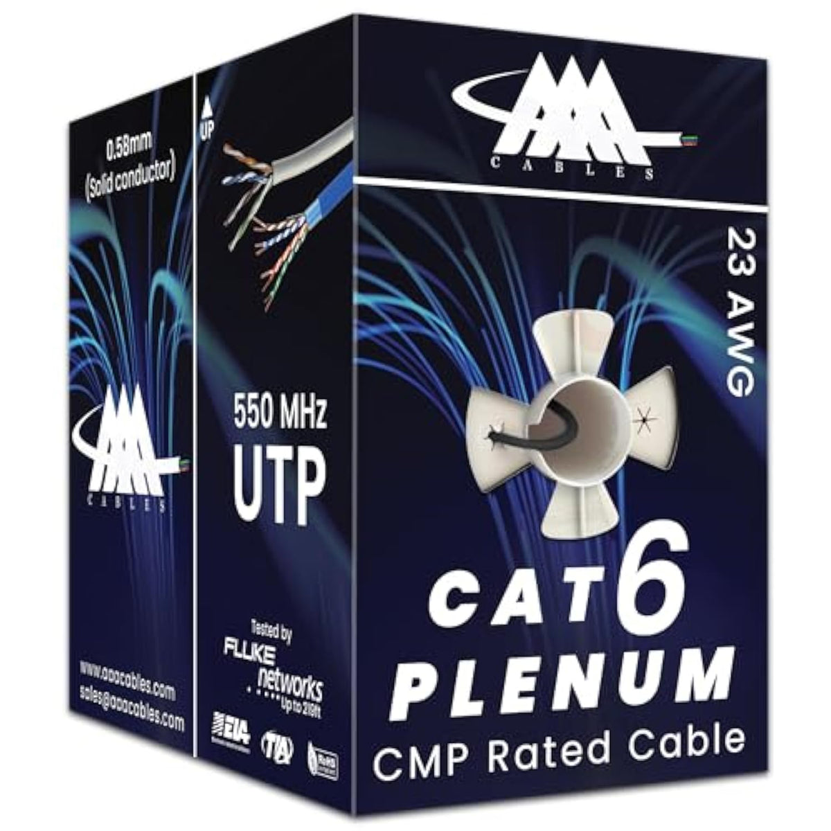 Aaa Cmp Cat6 Plenum Cable 1000Ft | 0.58Mm Solid Conductor | Dtx-1800 Fluke Tes