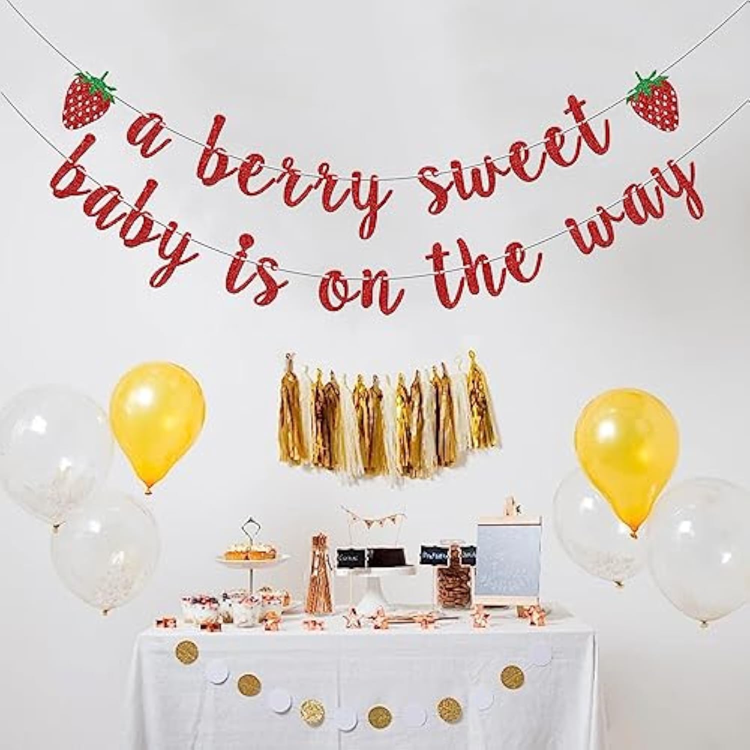 Berry Sweet Baby Shower Banner – Strawberry Theme Glitter Décor for Girl’s Party or First Birthday