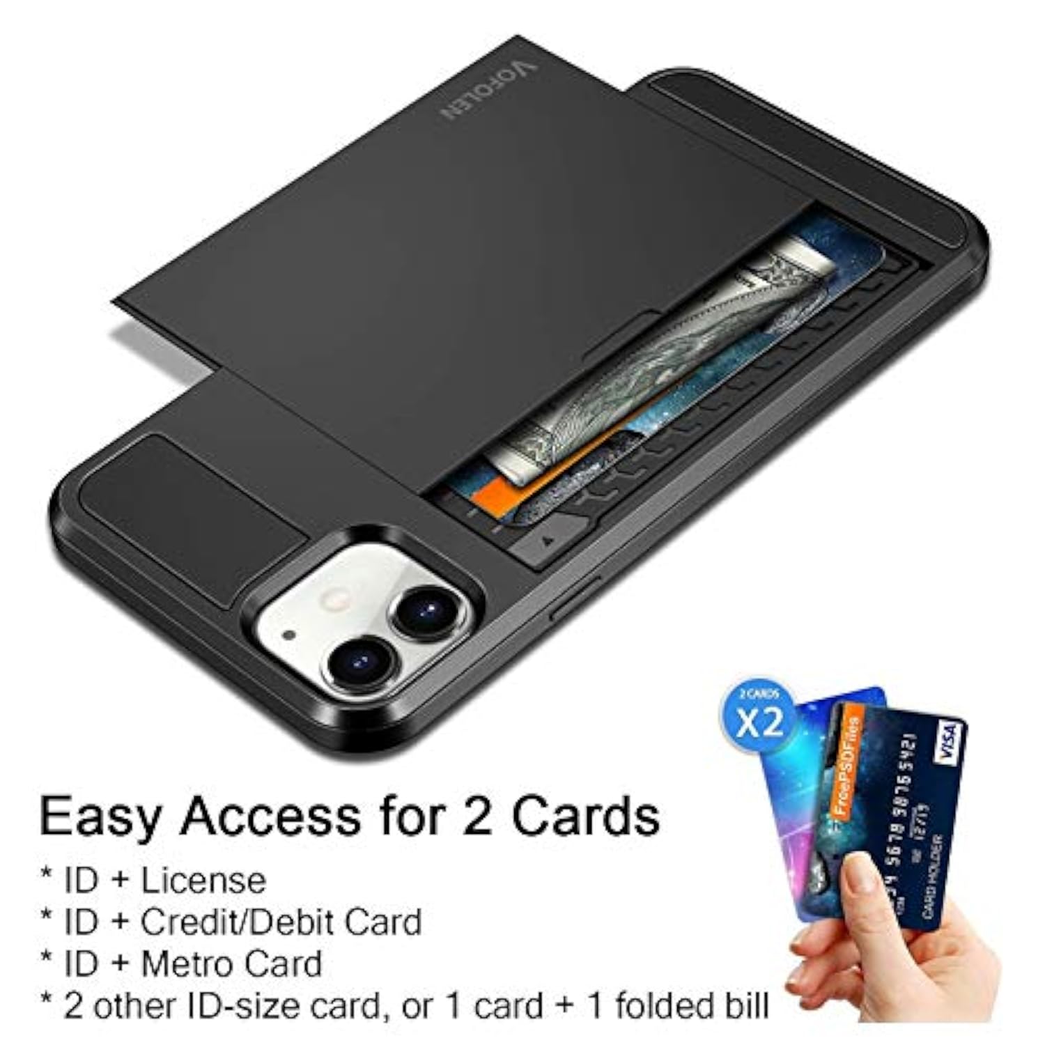Compatible With Iphone 12 Case 5G Wallet Cover Credit Card Holder Slot Sliding Back Pocket Anti-Scratch Dual Layer Protective Compatible With Iphone 12 5G Black