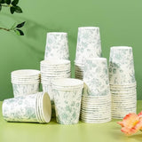 100Pcs Floral Paper Cups Sage Green Flowers Paper Cups 9Oz Disposable Green And White Toile Chinoiserie Drinking Cups For Bridal Baby Shower Birthday Party Supplies