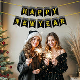 10 Ft Black Gold Happy New Year Banner 2026 for Party and NYE Decorations
