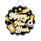 Happy New Year 2026 Front Door Sign, Black Gold Wooden Porch Wall Decor