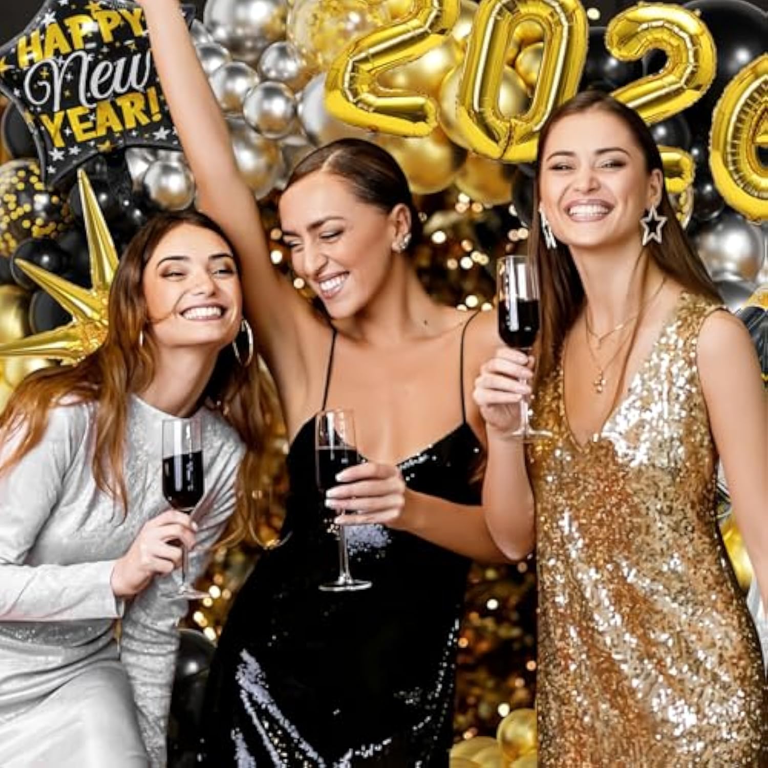 New Year 2026 Balloon Arch Black Gold Silver Confetti Party Supplies