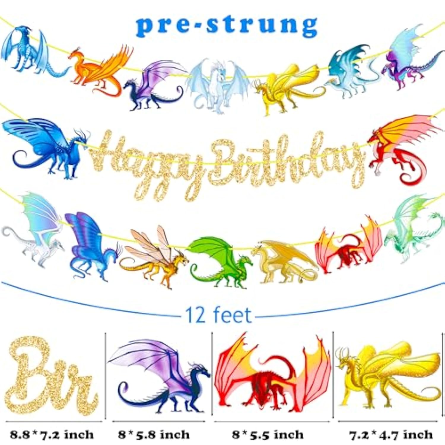 Dragon Birthday Party Banners Gold Happy Birthday Banners Fantasy Dragon Theme Birthday Party Hanging Decoration Baby Shower Supplies