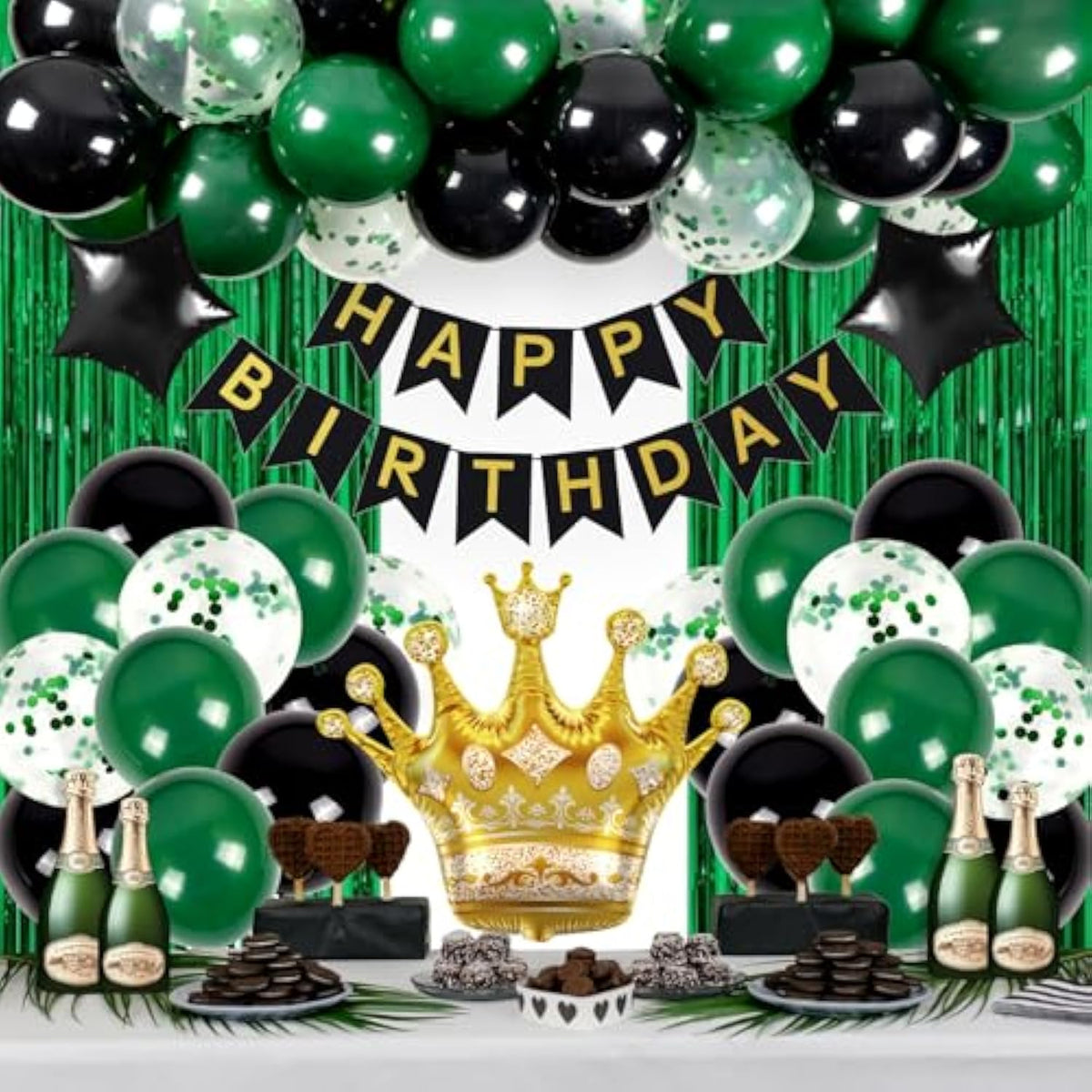 Green Happy Birthday Decorations for Men Banner Fringe Balloons Kit for Milestones