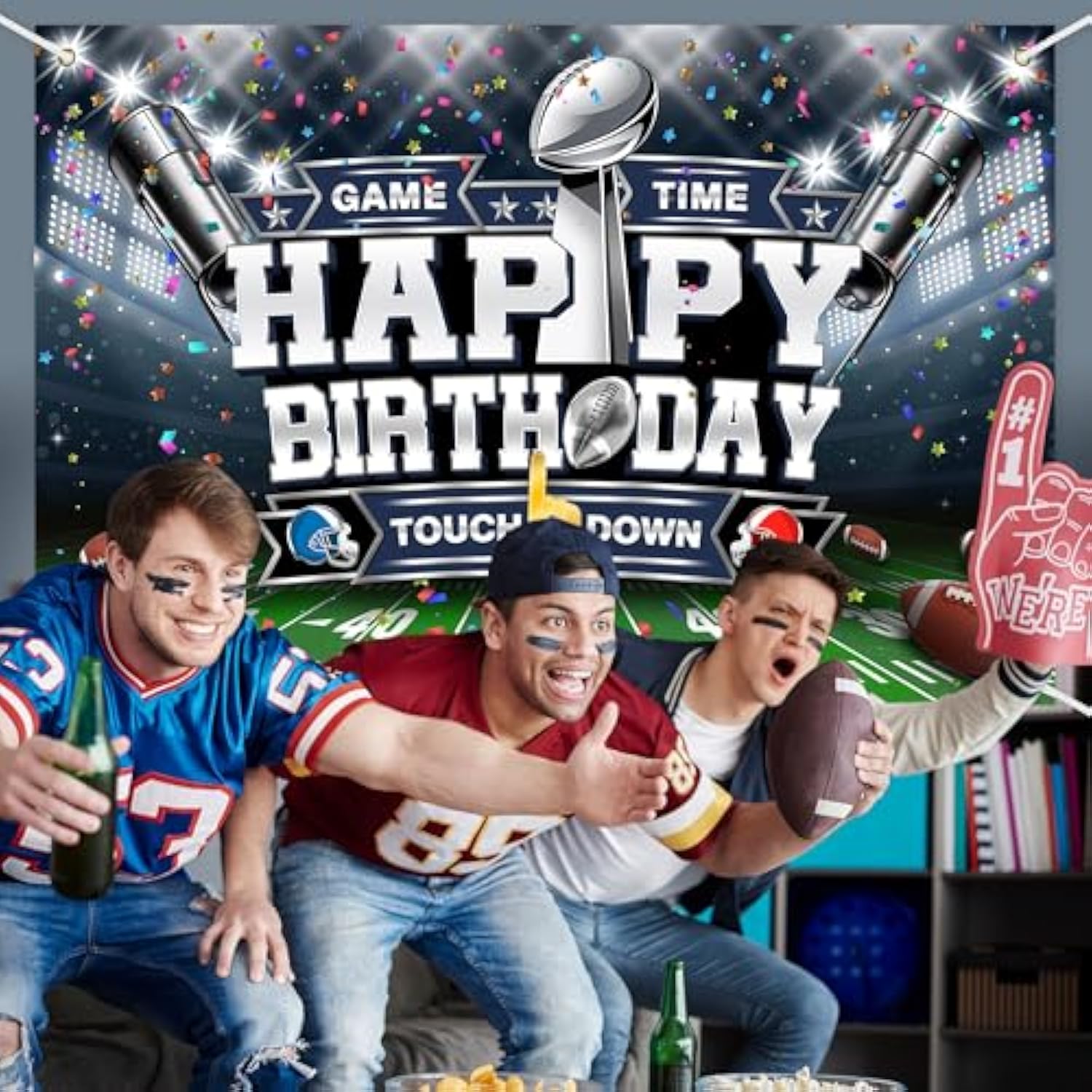 Football Happy Birthday Backdrop Banner American Football Victory Celebration Theme Background Decor For Fan Men Boys Girls Birthday Party Decorations Supplies 72X43In-