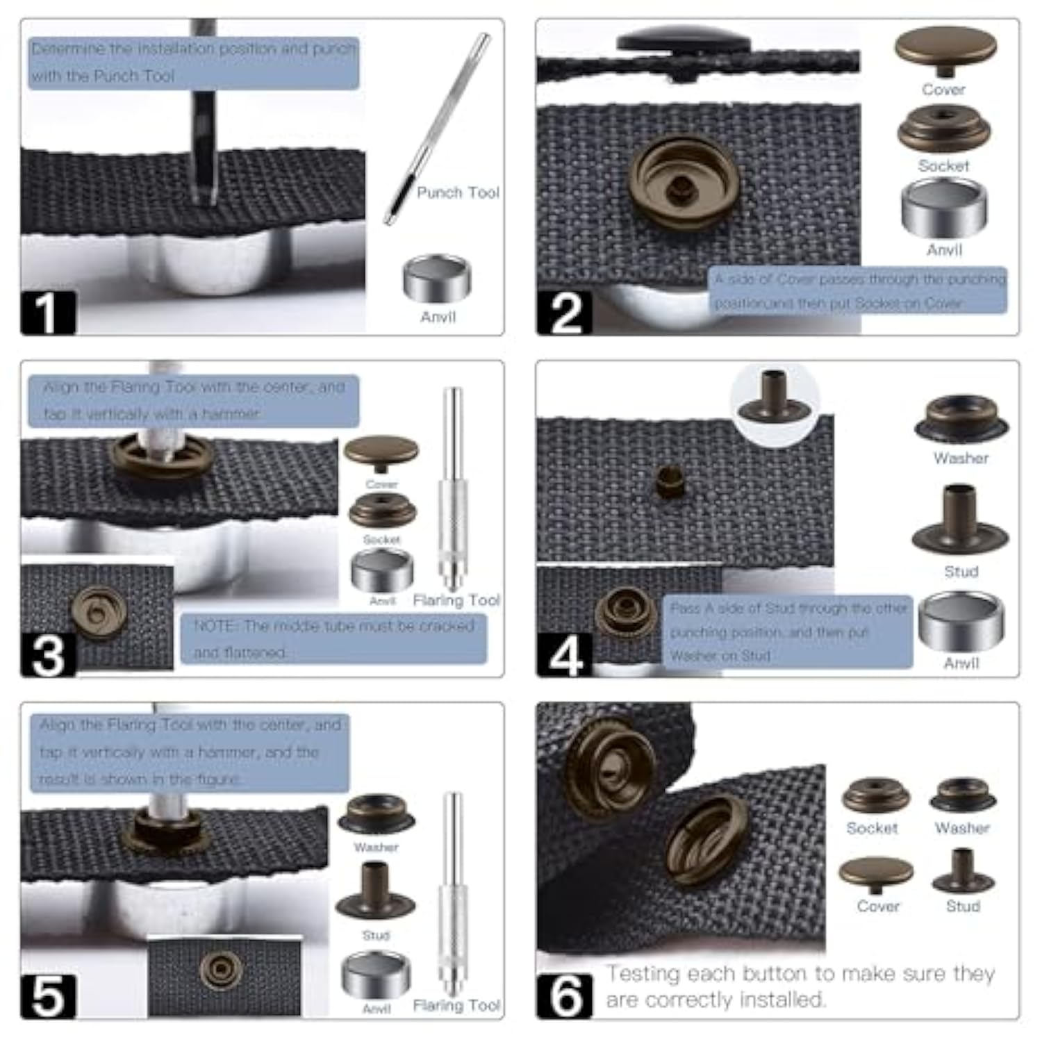 72 Pieces 15Mm Snap Fastener Kit Tool Snap Button Kit Snaps For Leathe