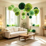 12 Pcs Paper Pom Poms Kit,Green Tissue Paper Pom Poms Flower Wall Decorations for Women Girls Happy Birthday Party , Baby Shower, Bridal Shower,Nursery Decorations