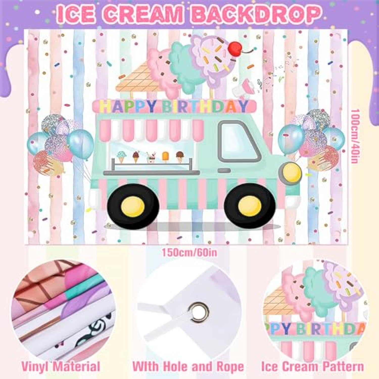 123pcs Ice Cream Party Kit with Balloons, Garland, Backdrop & Tablecloth