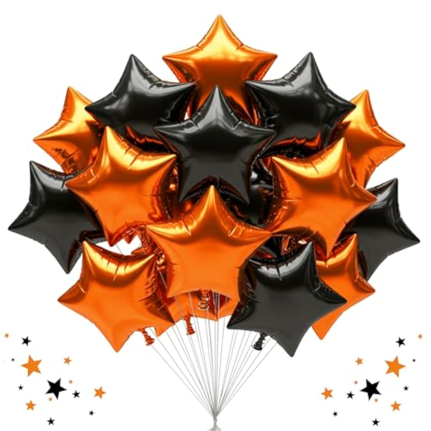 30Pc 18" Star Foil Balloons – Orange & Black Big Stars for Party Decorations