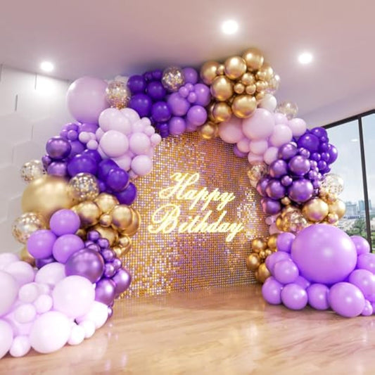 Purple Balloon Arch Kit, 153Pcs Different Sizes Inch Lavender Metallic Purple And Gold Balloons And Confetti Party Balloon Garland Kit For Women Birthday Baby Shower Wedding Party Decorations