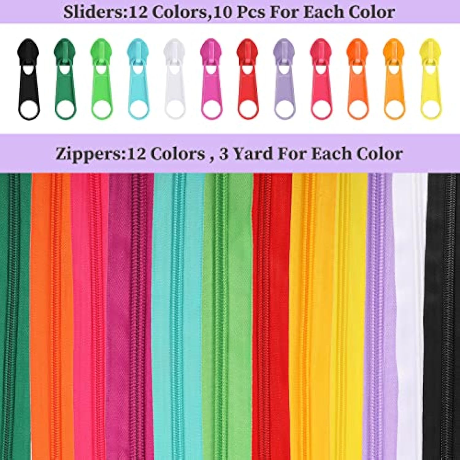 36 Yards 12 Pieces Sewing Zippers Assorted Small Nylon Zippers Lightwe