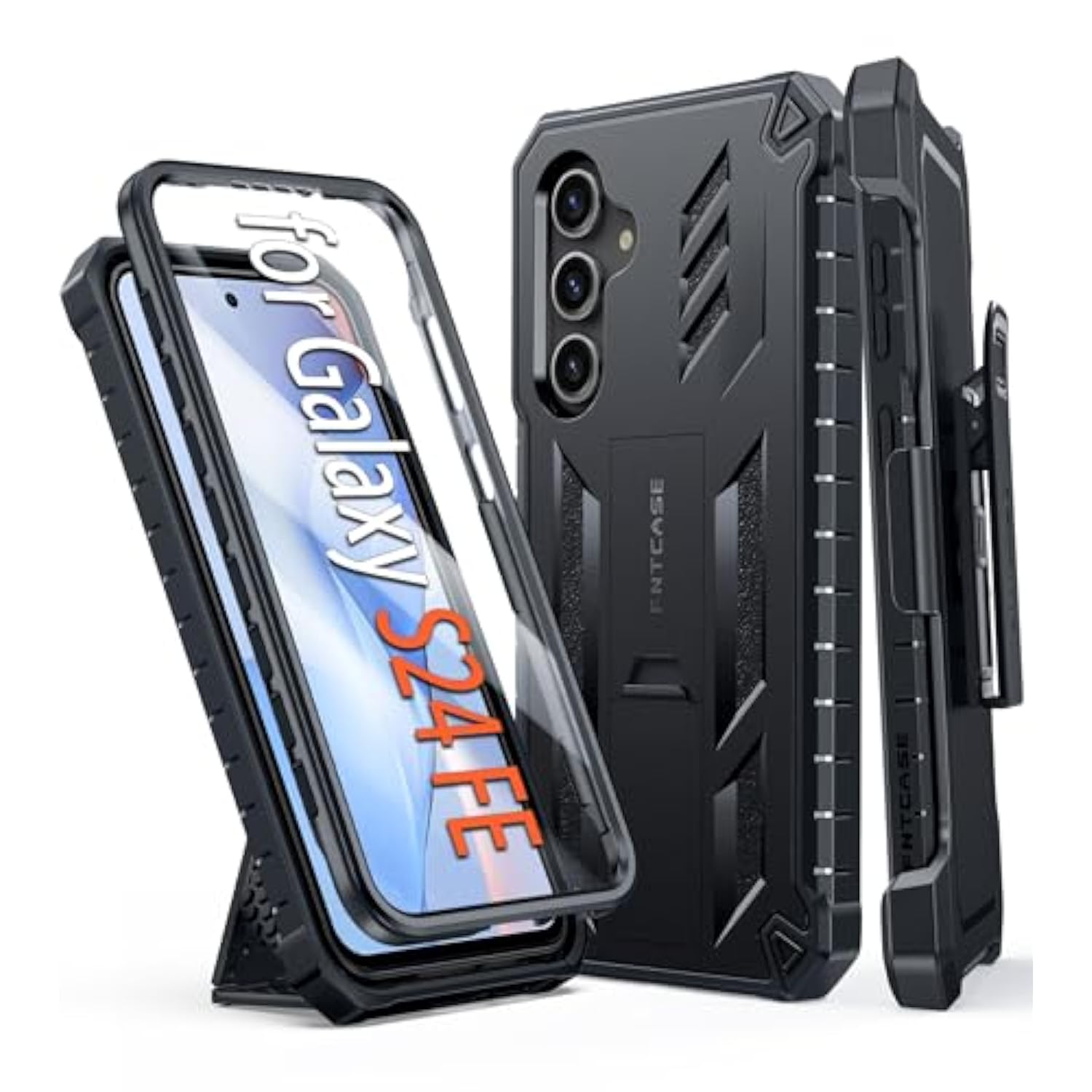 For Samsung Galaxy S24-Fe Case: Military Grade Rugged Cell Phone Cover With Kickstand & Holster | Shockproof Tpu Protection Bumper Matte Textured Design For Galaxy S24 Fe Cases 6.7Inch - Black