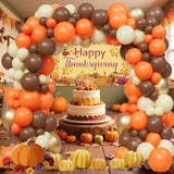 Thanksgiving Balloon Arch Kit Orange Gold Brown Sand Balloons with Happy Thanksgiving Backdrop Party