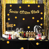 "Senior Citizen Vibes" gold glitter birthday banner for milestone adult celebrations