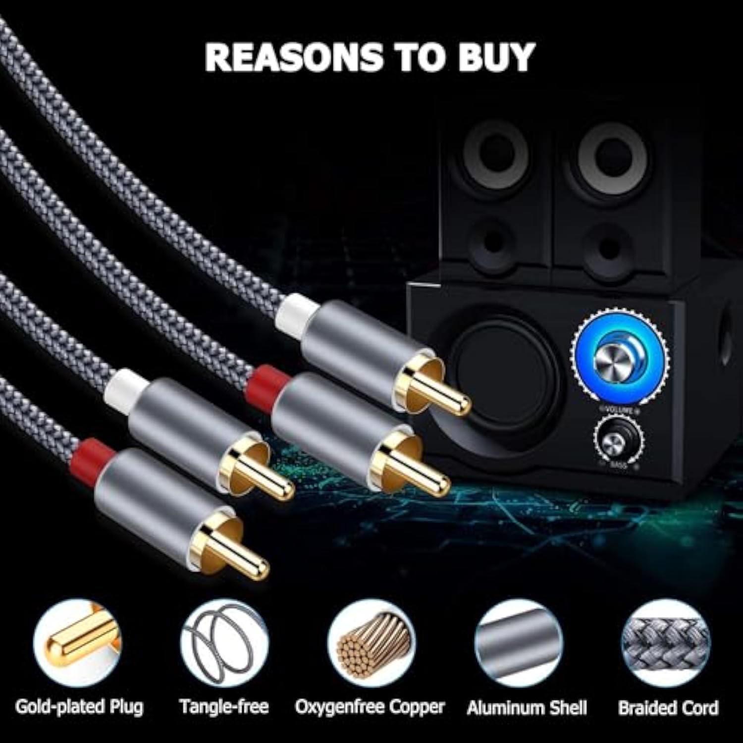 2 Pack 2-Male to 2-Male RCA Audio Cable 6ft Shielded