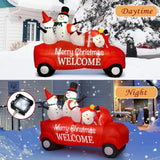Outdoor Christmas Decoration, 8Ft Inflatable Christmas Santa Driving With Three Snowmen Decorations,Outdoor Christmas Bl