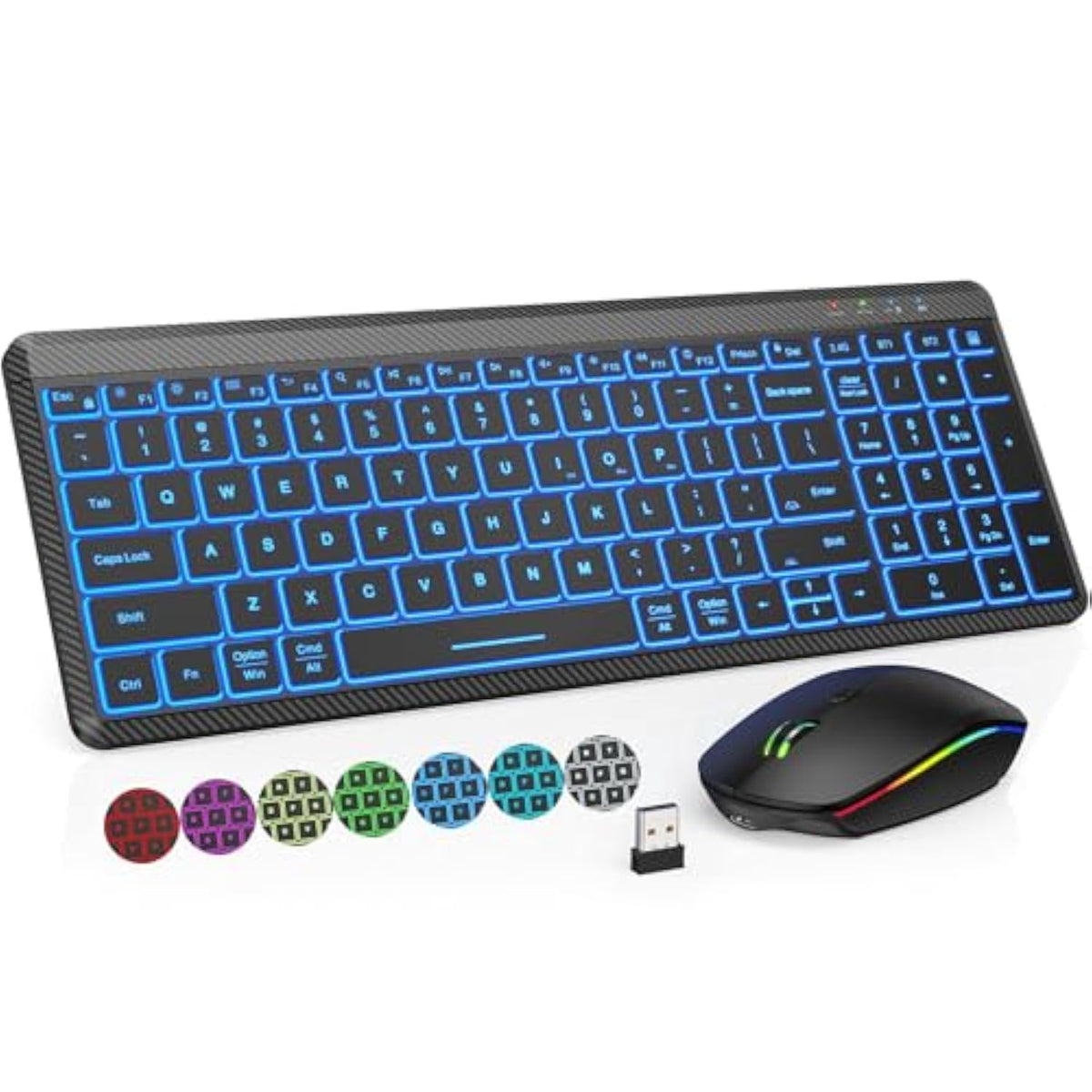 Wireless Keyboard And Mouse Bluetooth, Multi-Device Mini Keyboard, Switch Up To 3 Devices, Slim Portable Travel Backlit Cordless Set, Rgb Silent Mouse, For Mac, Windows, Ios, Android, Ipad -
