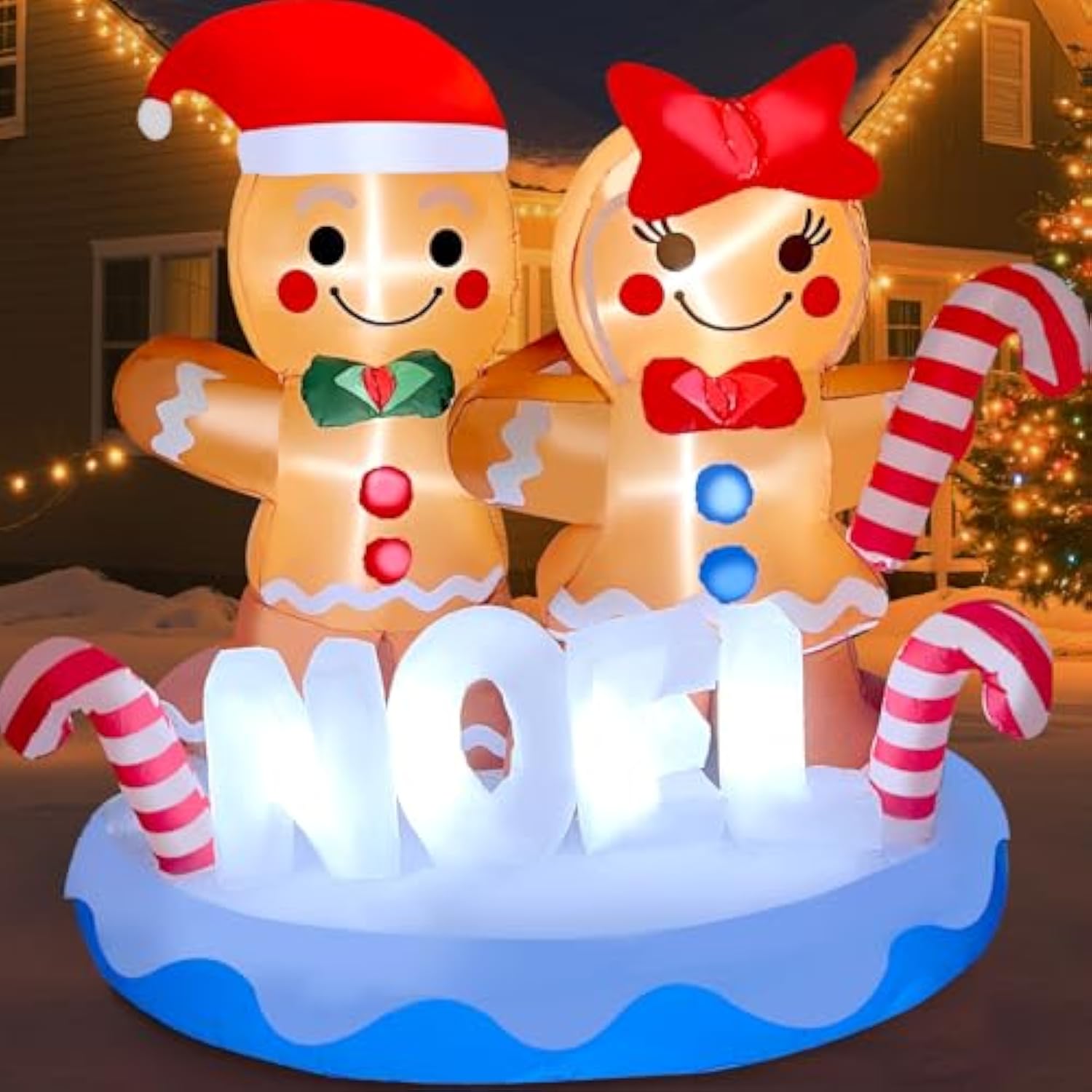 Gingerbread Man Inflatable 2025 Christmas Inflatable Gingerbread 6Ft Gingerbread Man Couple With ...