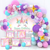 Unicorn Decorations - Happy Birthday Balloon Boxes With Letters, Unicorn Arch Kit And Backdrop