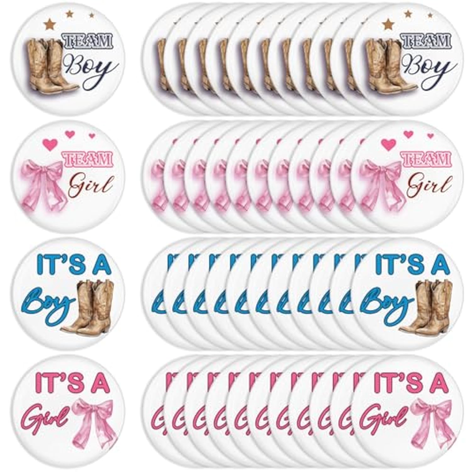 48 Pcs Boots Or Bows Gender Reveal Pins Team Boy Or Girl Pins Western Cowboy Or Cowgirl Gender Reveal Games Decorations Blue And Pink Button Baby Shower Favors For Guests Party Supplies