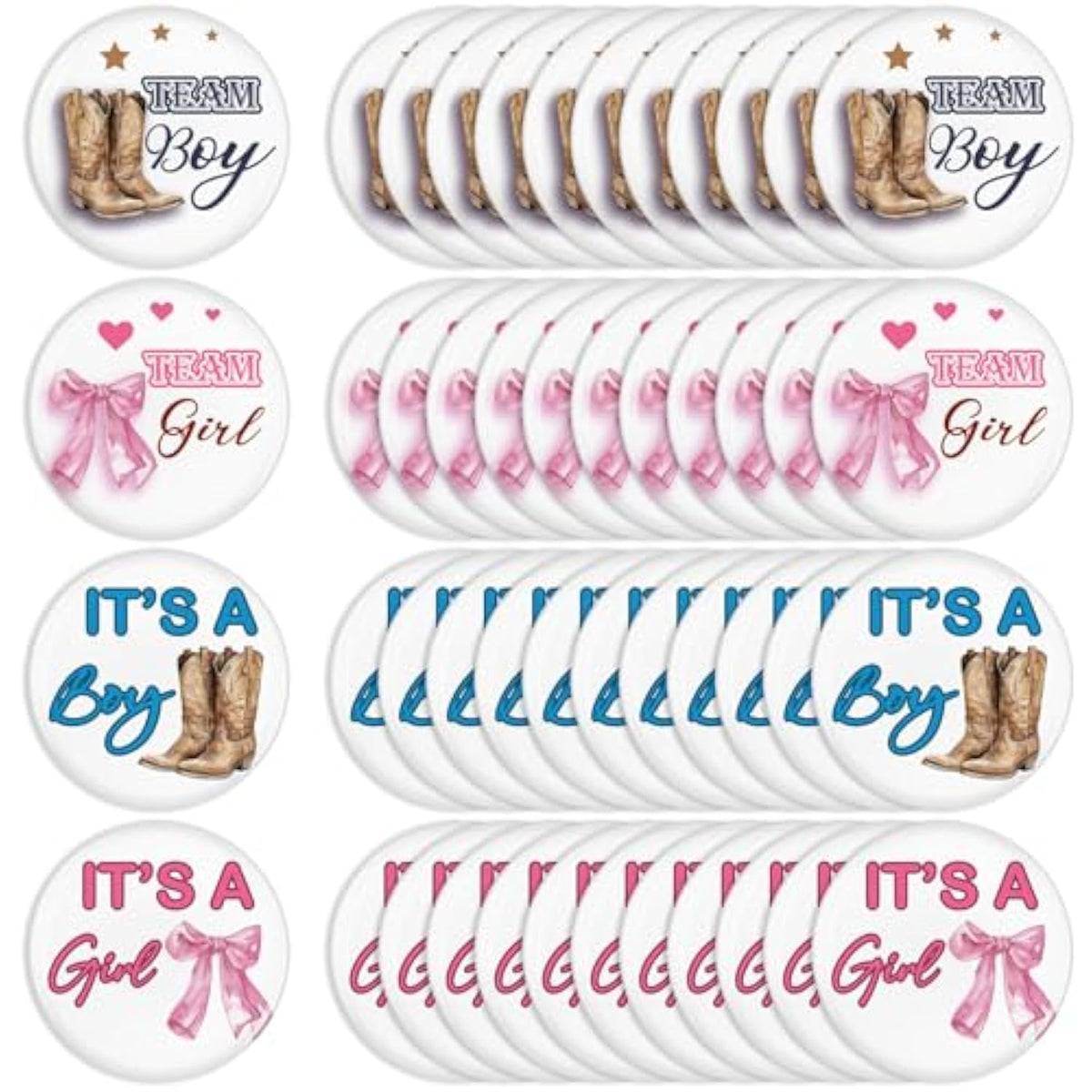 48 Pcs Boots Or Bows Gender Reveal Pins Team Boy Or Girl Pins Western Cowboy Or Cowgirl Gender Reveal Games Decorations Blue And Pink Button Baby Shower Favors For Guests Party Supplies