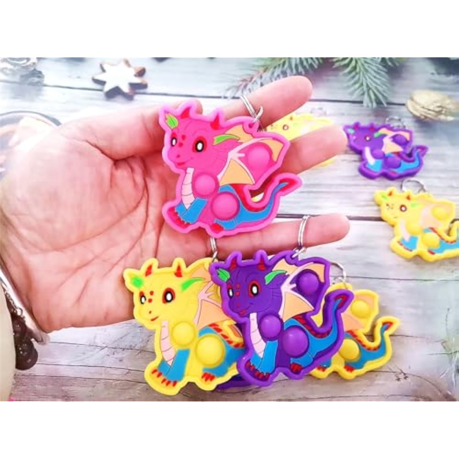 20 Packs Bulk Dragon Baby Mini Pop Fidgets For Birthday Party Favors,Small Little Backpack Keychain For Classroom Students Boys Kids