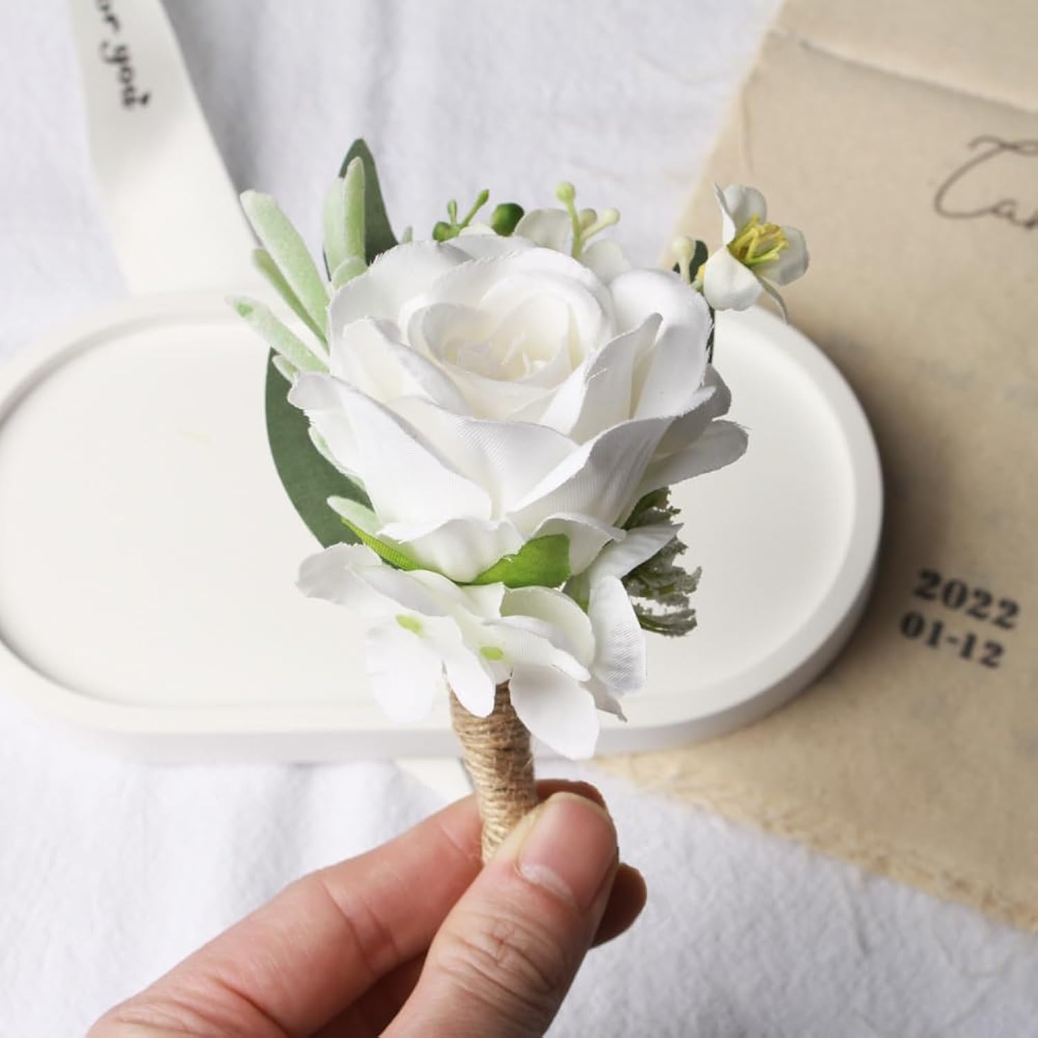 Wrist Corsage And Boutonniere Set Ivory White Corsage Wristlet For Wedding Artificial Flower Prom Party Decoration