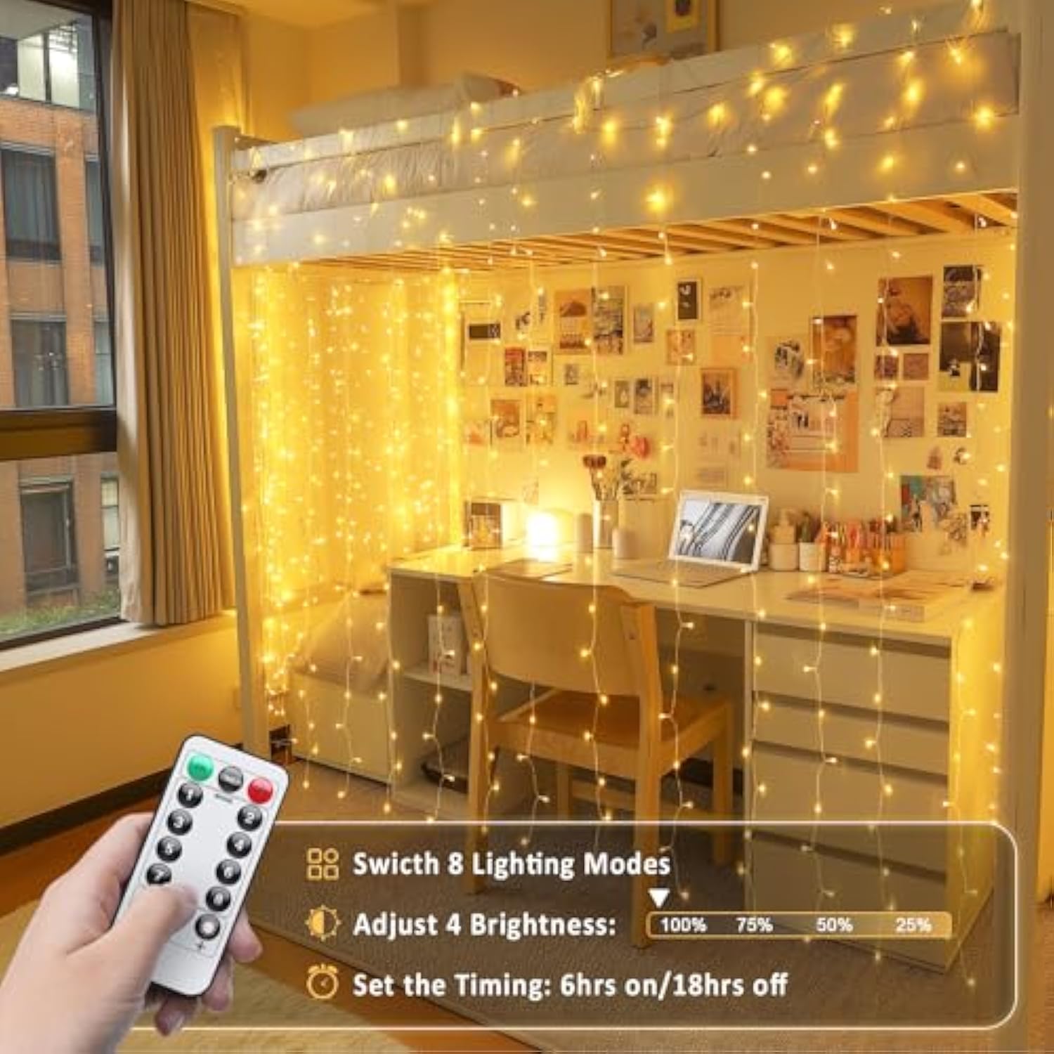 200 Led Curtain Lights For Bedroom, Warm White Hanging Curtain String Lights Indoor, Usb Plug In Christmas Twinkle Light