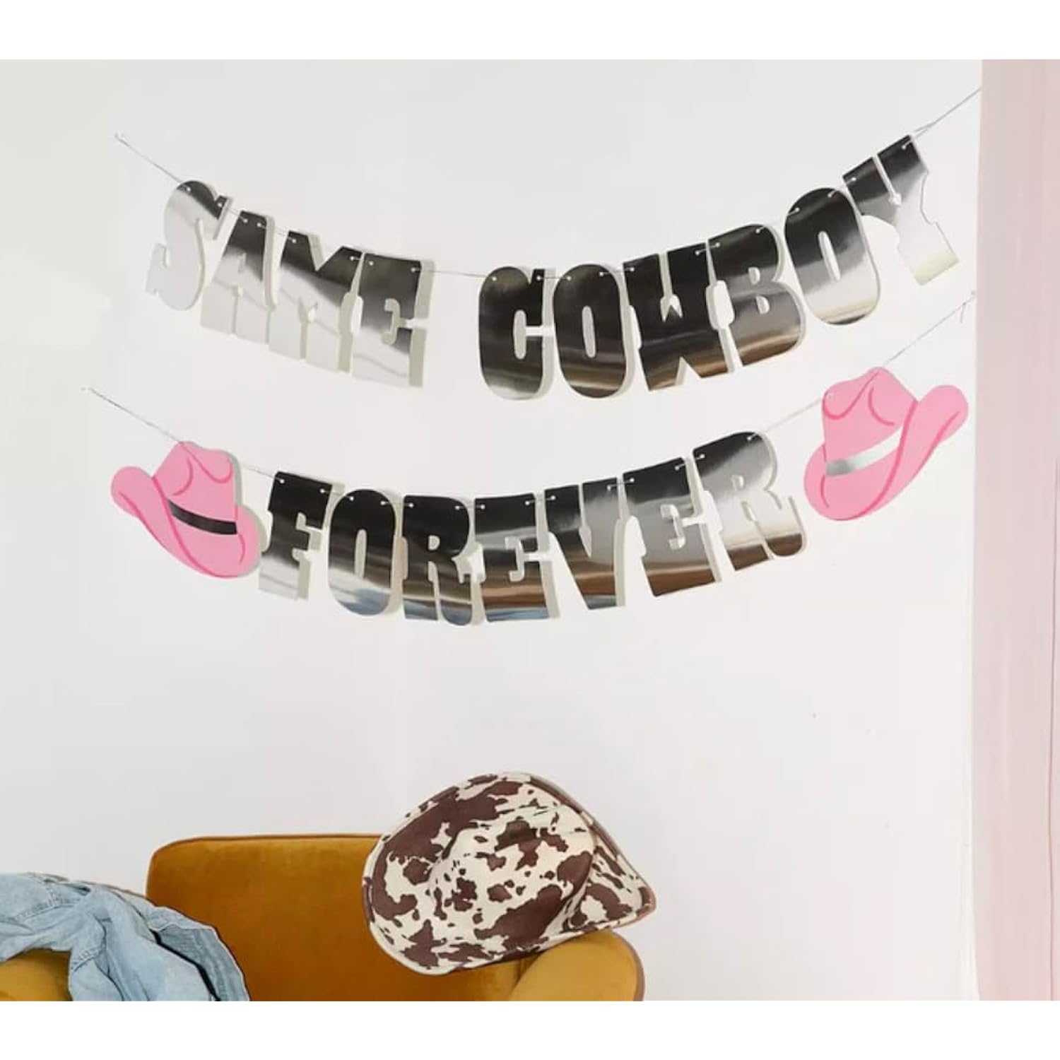 Same Cowboy Forever Banner - Iridescent, 5 Ft. | Bachelorette Party Decorations, Fun Western Bach Backdrop, Rodeo Banner, Gag Gift