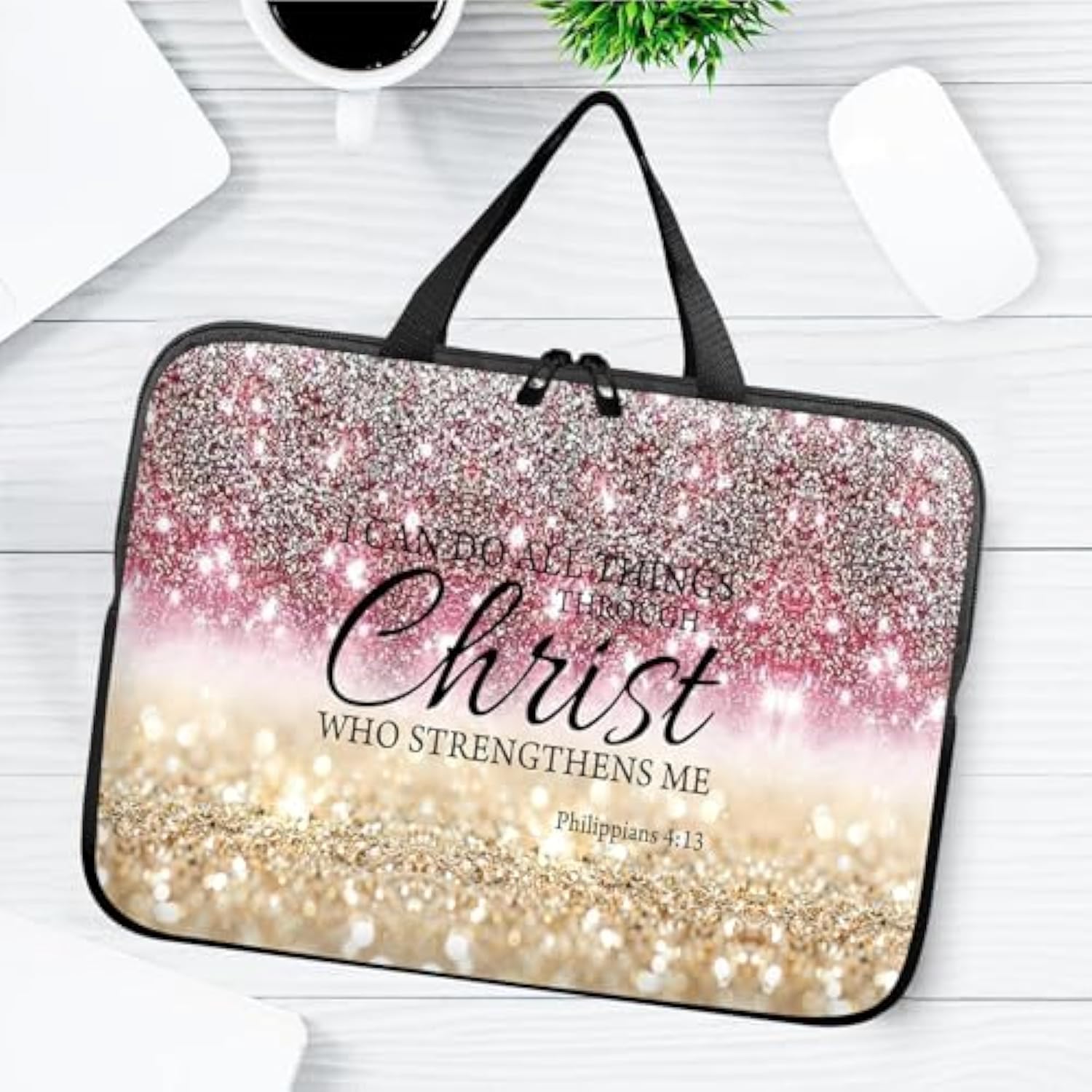 14" 15" Laptop Handle Bag Computer Bag,14.2" 15.4 Inch Pouch Holder Notebook Sleeve Cover Compatible For Dell,Lenovo,Toshiba Hp, Asus Notebook Messenger Briefcase-Glitter Philippians 4:13