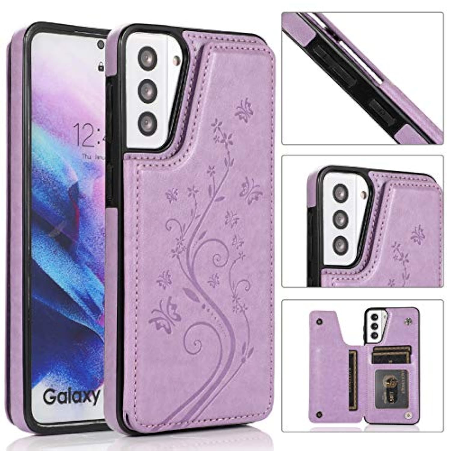 Samsung Galaxy S21 Plus 5G Leather Wallet Case With Tempered Glass, Card Holder, Stand - Women'S Purple