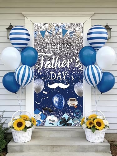 Happy Father's Day Door Cover Fathers Day Decorations Door Banner for Outdoor Indoor Home Yard Blue I Love Dad Party Supplies (36x72 inch (3x6FT))