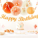 Orange-Beige Fal Boho Birthday Party-Decorations - 21Pcs Autumn One Two Sweet Peach Happy Banner,Girls Groovy Paper Streamers Lanterns Honeycomb,Tissue Pom Poms Fan,Hippie Garland Decor