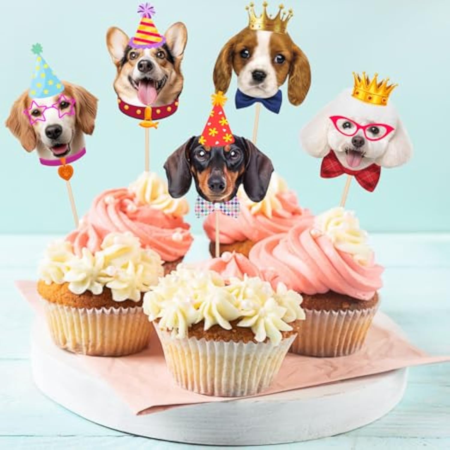 Pet Dog Cupcake Toppers, 24 Pcs Pet Dog Themed Birthday Party Supplies Cute Puppy Birthday Party Baby Shower Party Cake Decorations