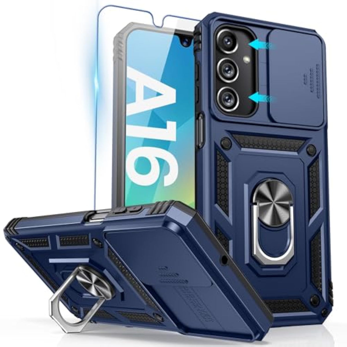Samsung Galaxy A16 5G Case with Camera Cover Kickstand and Screen Protector Blue