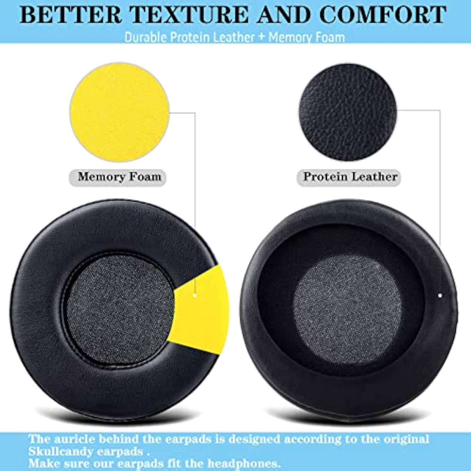 Hesh2 Wireless Earpads,Replacement Ear Pads Cushion For Skullcandy Hesh& Hesh2 Wireless Over-Ear, Softer Durable Leather And Comfortable Sponge,Hesh 2 Pads-(Black)