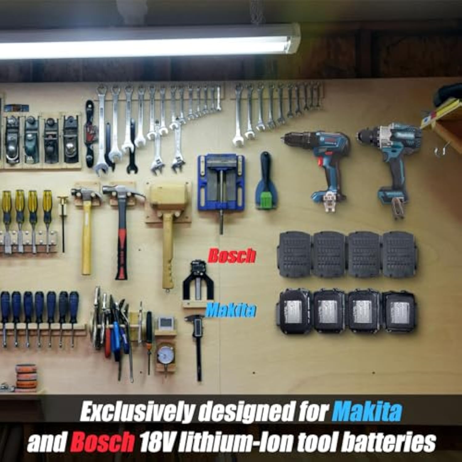 Metal Wall Mount Holder for Makita & Bosch 18V Batteries 4-Slot Organizer
