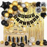 Black And Gold Birthday Party Decorations Kit For Men Women, Cheers Beer Confetti Black Gold Balloon Happy Birthday Banner Fringe Curtains Swirl Circle Dots Tassels Pom Graduation 30Th 40Th 50Th Him