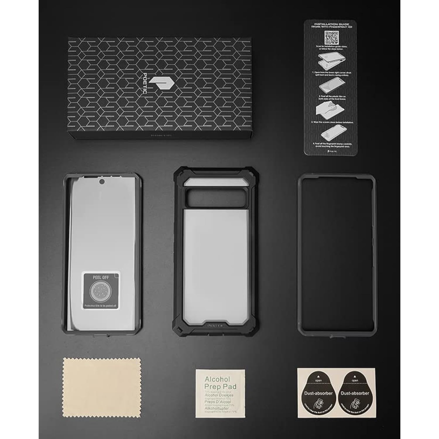 Guardian Case Compatible With Pixel 7 Pro 5G, Builtin Screen Protector Work With Fingerprint Id, Full Body Hybrid Shockproof Protective Rugged Clear Bumper Cover Case, Black/Clear