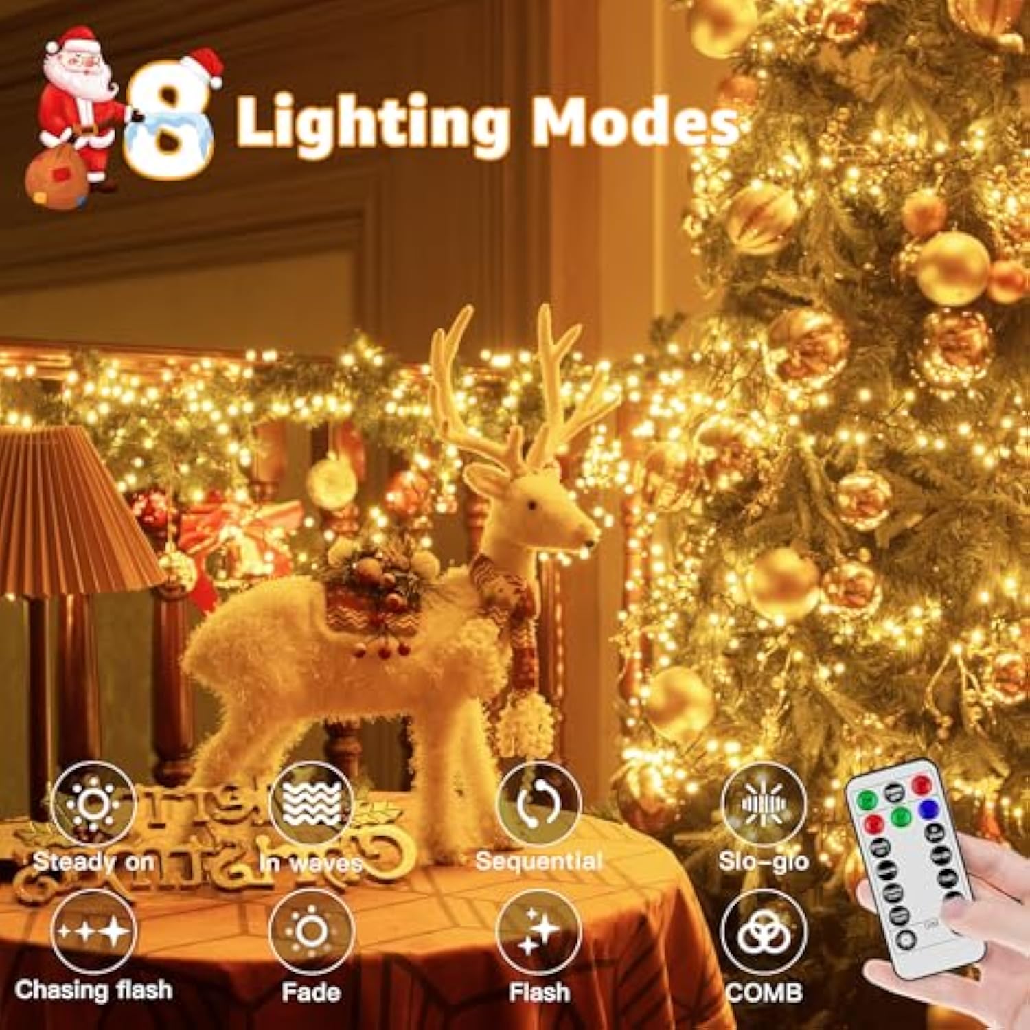 1200 Led 59 Ft Cluster Lights, Warm White Christmas Tree Lights 8 Modes Timer Remote, Waterproof String Lights For Indoor Outside Garland Xmas Decorations
