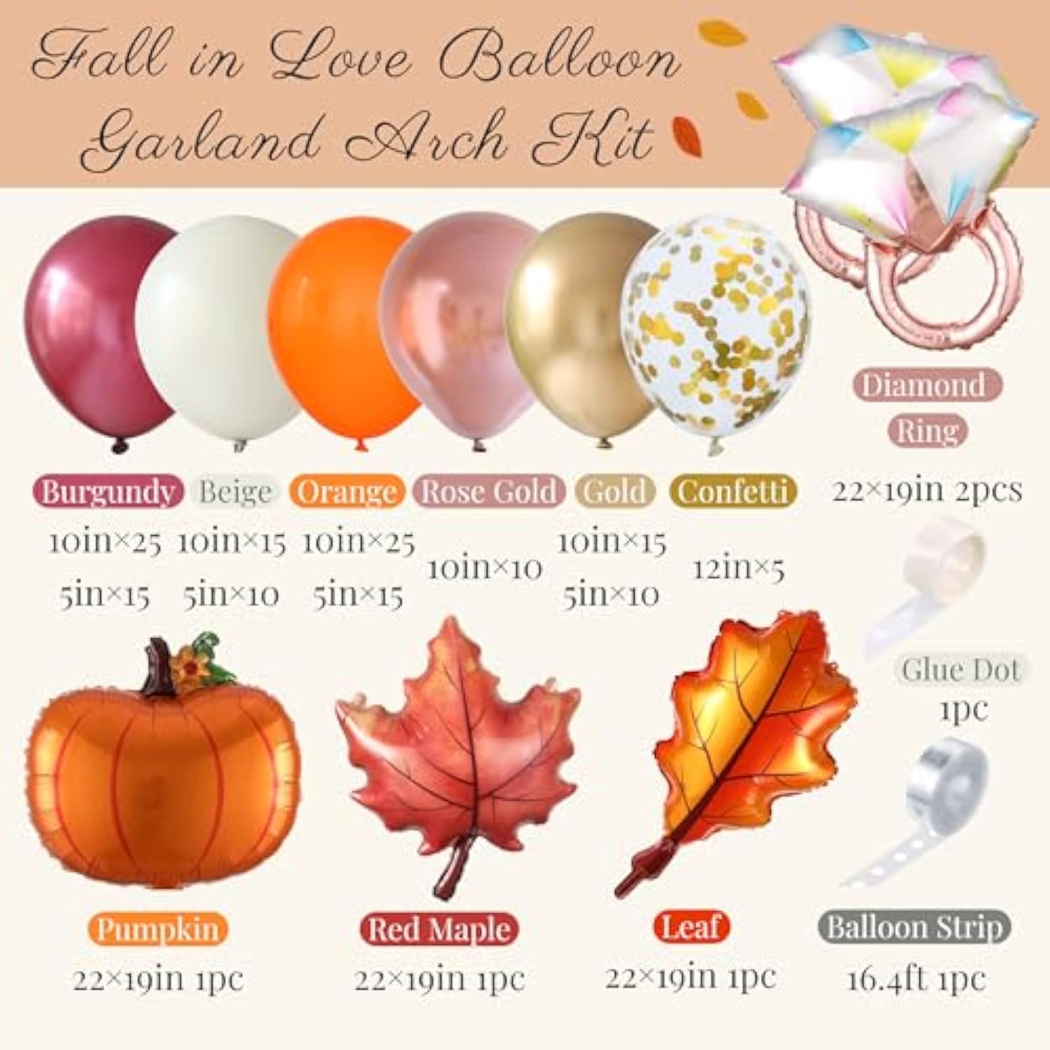 Fall in Love Balloon Arch Kit 152Pcs Burgundy Orange Gold for Fall Baby Shower Party