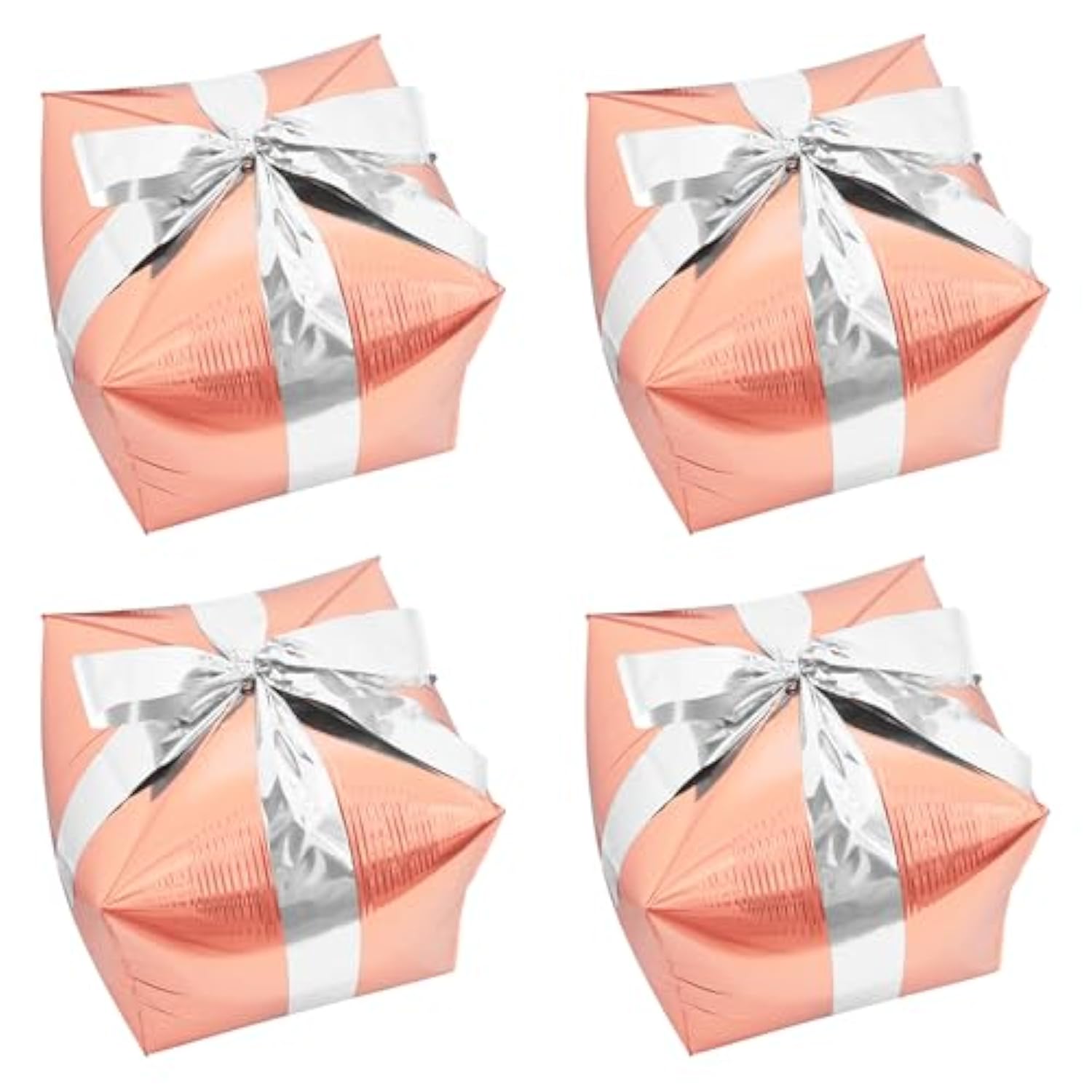 Gold Rose Square Gift Box Foil Balloon with Silver Ribbon for Party Decor