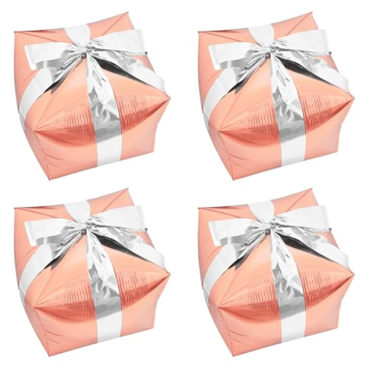 Gold Rose Square Gift Box Foil Balloon with Silver Ribbon for Party Decor