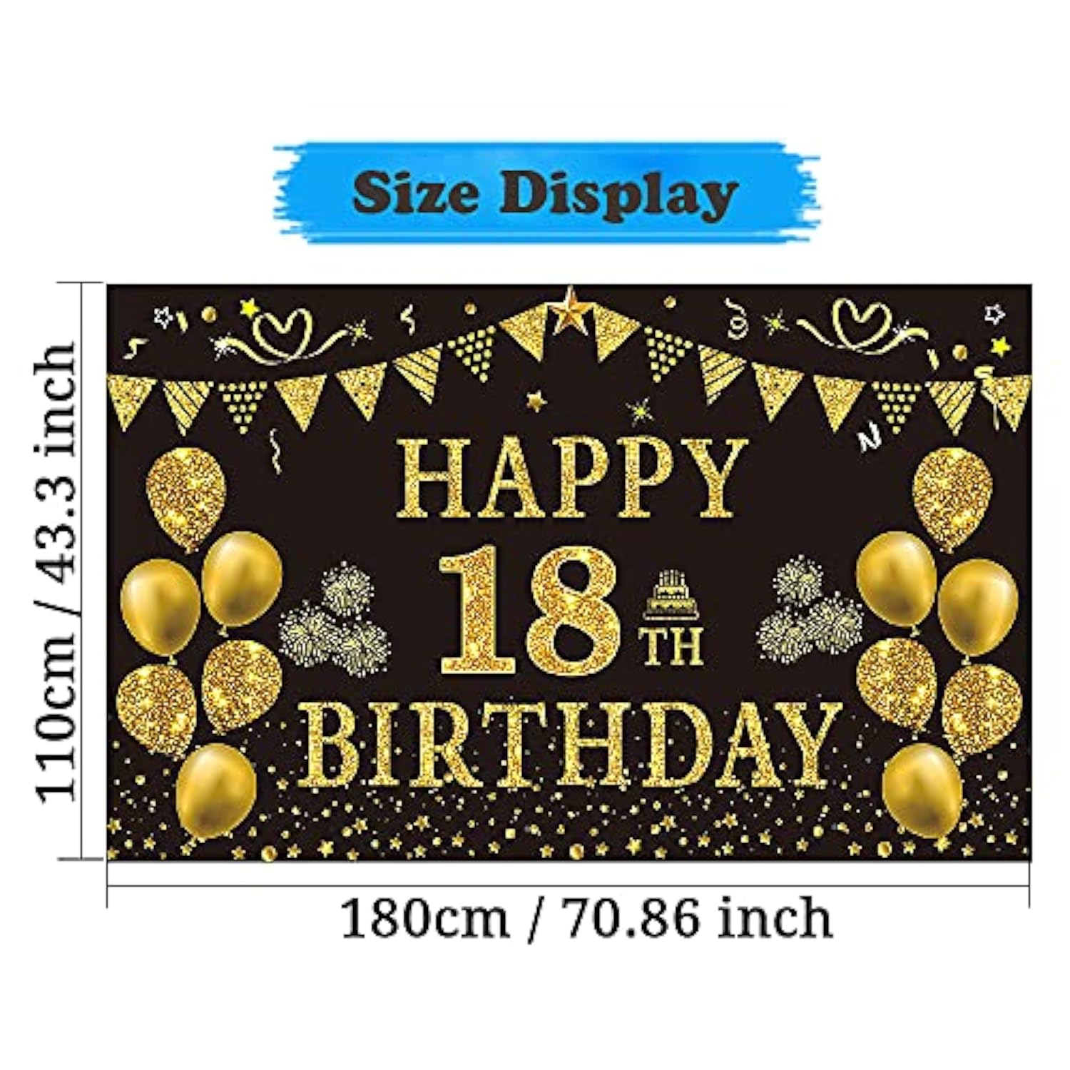 18Th Birthday Decorations For Men - Black Gold Backdrop Banner 5.9 X 3.6 Fts Happy Birthday Photography Supplies Background Party Decorations For Boys