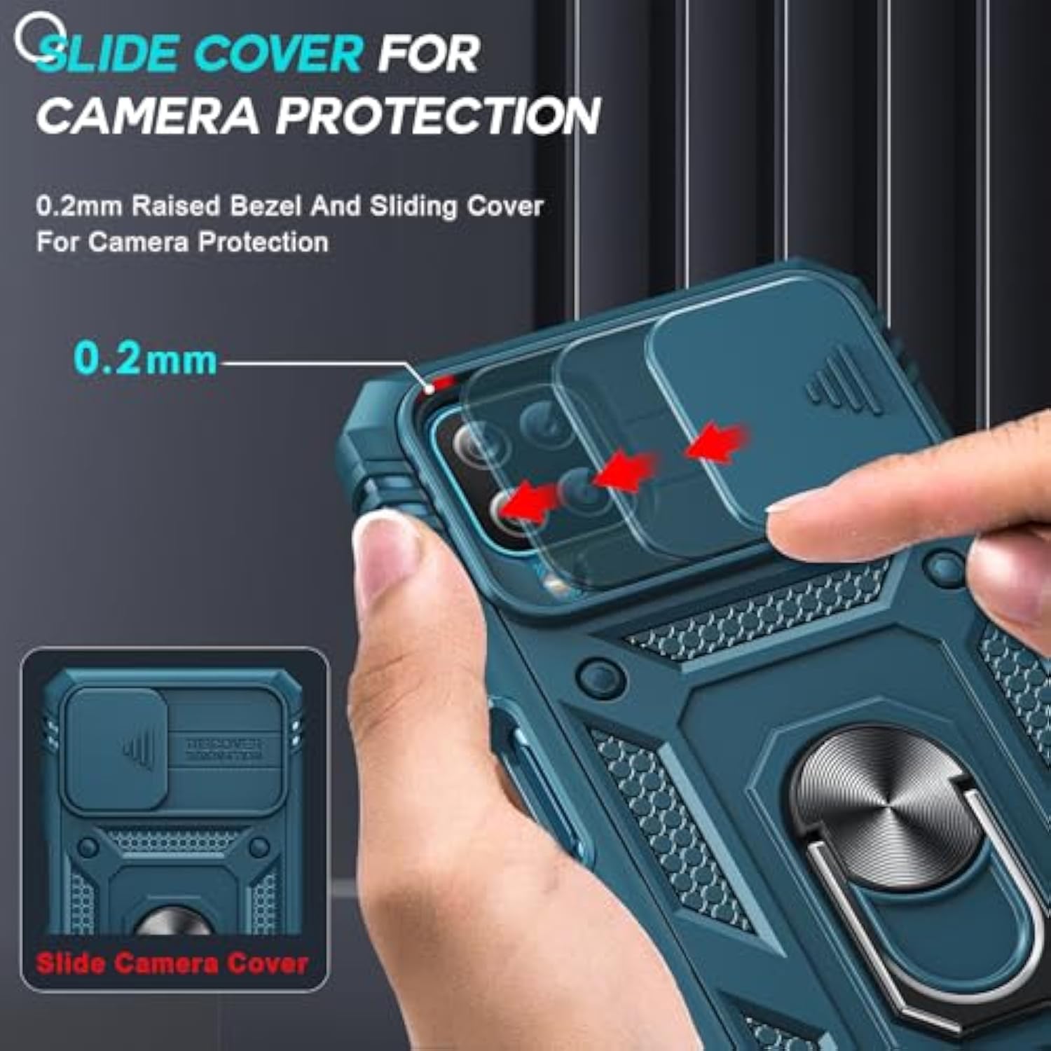 Compatible For Samsung Galaxy A12 Phone Case: Samsung A12 Phone Case With Slide Camera Cover + [2 Packs] Screen Protector, 360 Heavy Duty Protective Shockproof Case With Kickstand For A12, Blue
