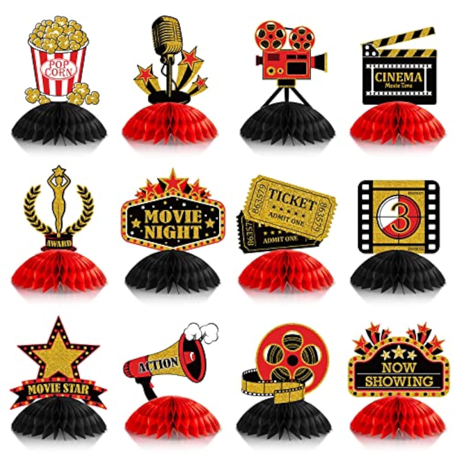Movie Night Honeycomb Centerpieces: 3D Party Decorations, Set of 12